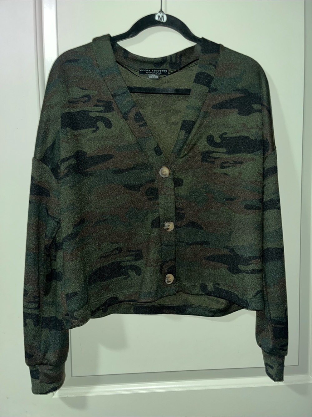 Social Standard by Sanctuary 
Camo V-Neck Button Cardigan